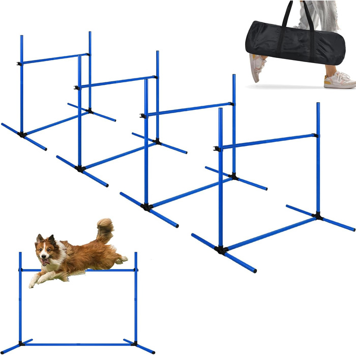 Набір для аджиліті для собак: перешкоди, стрілки, обладнання для тренувань. Регульована висота, 104x70x101 см, зелений (блакитний)