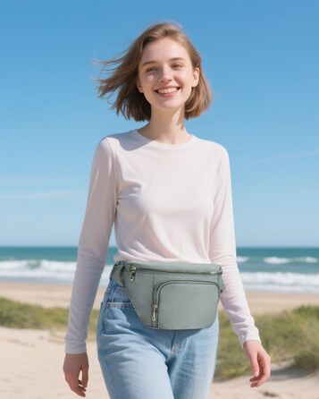 Сумка на пояс для жінок та чоловіків, сіра. Стильна сумка-шоппер з 4 кишенями на блискавці та регульованим ремінцем. Ідеально підходить для подорожей та піших прогулянок. (Запатентовано)