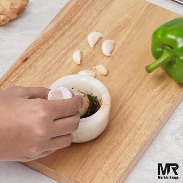 Ступка з товкачем з натурального білого мармуру (White Onyx), 7.6 см — ручна млинова ступка для часнику, спецій та трав, кухонний аксесуар