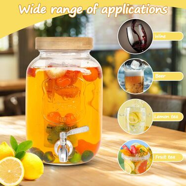 Скляний диспенсер для напоїв на підставці 2x4L з нержавіючою сталею, з краном для соків, води, домашніх напоїв, вечірок та свят