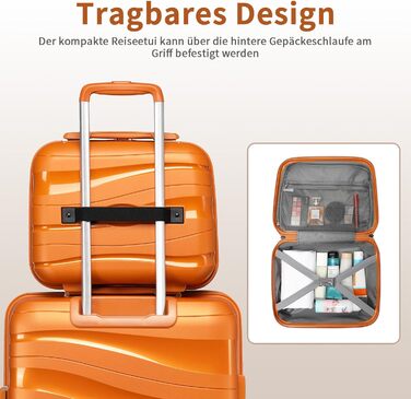 Набір валіз KONO 2 шт: велика валіза-тролі 55 см + косметичка з поліпропілену, 4 колеса, TSA-замок (Оранжевий)