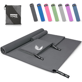 Набір рушників з мікрофібри (3 шт.): 180x80 см + 2 шт. 80x40 см, для фітнесу, сауни, пляжу, подорожей, темно-зелений (темно-сірий)