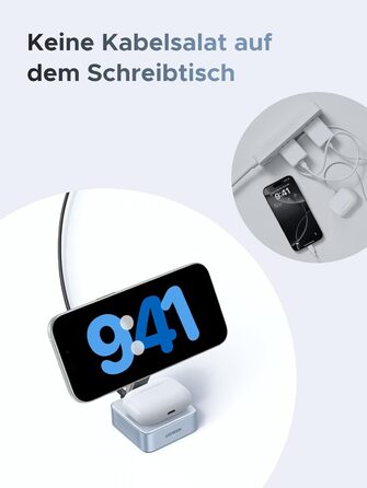 Зарядний пристрій UGREEN MagFlow 2-в-1 MagSafe 25W з підтримкою Qi2, нахильний 70°, для iPhone 16/17, AirPods та Pixel 10 Pro XL, з кабелем 1м