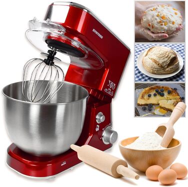 Syntrox Germany KM-1000W Kitchen Machine, Dough Mixer, Mixer, Stainless Steel Bowl, 5 Liter, red