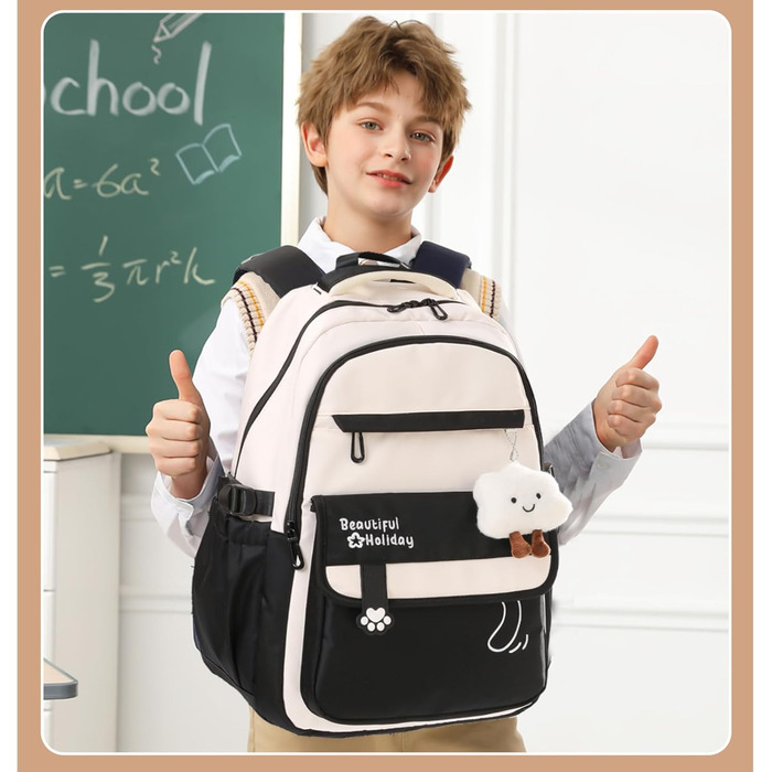 Шкільний рюкзак для дівчаток та хлопчиків-підлітків, рюкзак для жінок, великий шкільний ранець на 15.6 дюймів, рюкзак для ноутбука, шкільна сумка водонепроникна, рюкзак для школи, шкільні сумки (світло-коричневий)