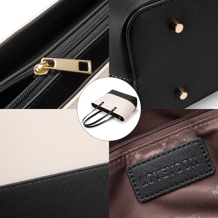 Сумка жіноча LOVEVOOK шопер через плече, шкіряний набір 3 в 1, чорно-бежева