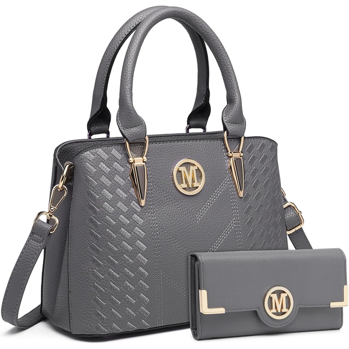 Сумка жіноча Miss Lulu середнього розміру через плече, сіра з личі-текстурою, з гаманцем та внутрішніми кишенями для роботи, відпочинку, повсякденного використання