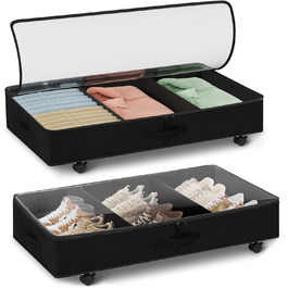 Підліжкова комода на колесах 2 шт., 48 л, ящик для зберігання під ліжком з кришкою та металевим каркасом, складаний ящик для зберігання під ліжко для одягу, постільної білизни, взуття (44л*2, блискавка)