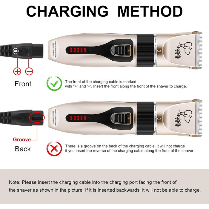 Безшумна машинка для стрижки собак та котів з 2 швидкостями, акумуляторна, бездротова, з 11 насадками (чорний/золотий)