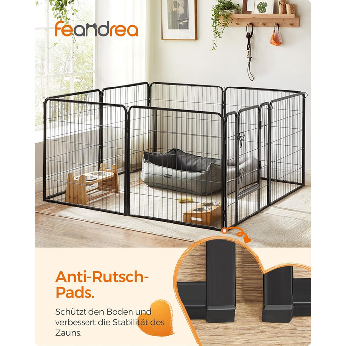 Вольєр для тварин Feandrea Freilaufgehege XL (77x80 см), чорний, з 8 панелей, DIY, для дому та вулиці