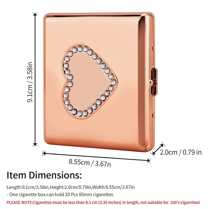 Металеве цукерничне пенал у формі серця Rosegold для 20 сигарет, 85's, подарунок на день народження/Новий рік