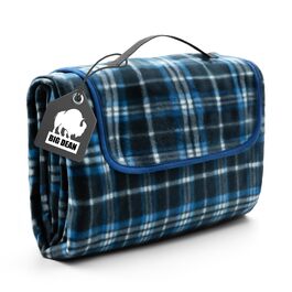 Плед для пікніка BigDean 200x200 см водонепроникний, клітинка, темно-синій – великий плед для пляжу, саду, парку