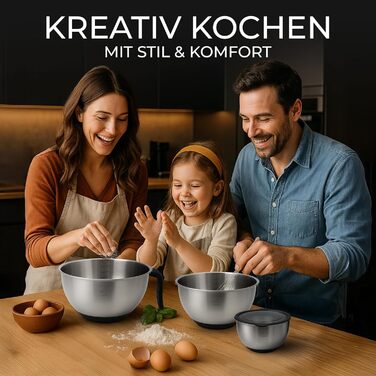 Набір мисок для перемішування Lort з нержавіючої сталі з кришкою та тертками | Набір кухонних мисок з антиковзким дном та можливістю складання | Салатник з 3 насадками-терками | Можна мити в посудомийній машині, нержавіюча сталь