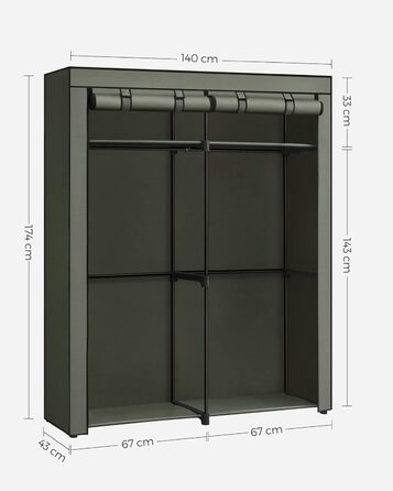 SONGMICS Storage Cabinet, Portable, with Hanging Rod, Foldable, Wardrobe, Bedroom, Office, 140 x 43 x 174 cm, RYG02GY (Beige Green)