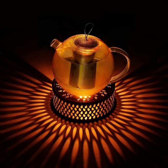 Скляна чайник Creano 1,2л з підставкою, 3-х секційна з нержавіючою сталею та ситечком, для листового чаю, без протікання (1500 мл)