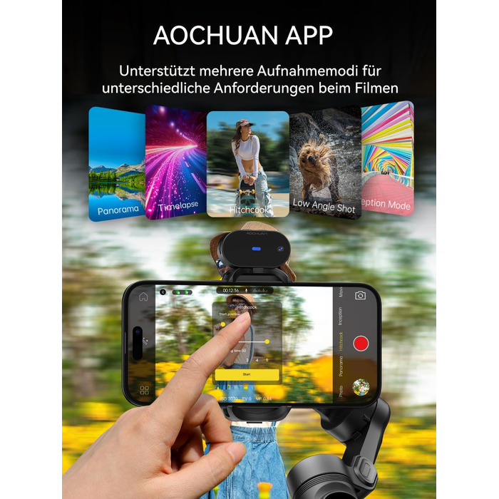 Стабілізатор для смартфона AOCHUAN з 3 осями, RGB-підсвічуванням, трекінгом обличчя та регулюванням фокусу. Підходить для iPhone/Android. Ідеально для зйомки Vlog (Smart XE AI)