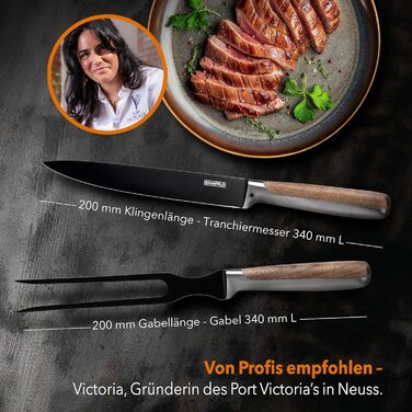 Baumfeld 6-Piece Knife Block Set - Premium Kitchen Knife Set with Acacia Wood Block - Professional Stainless Steel Ceramic Coated Knife Set (Black)