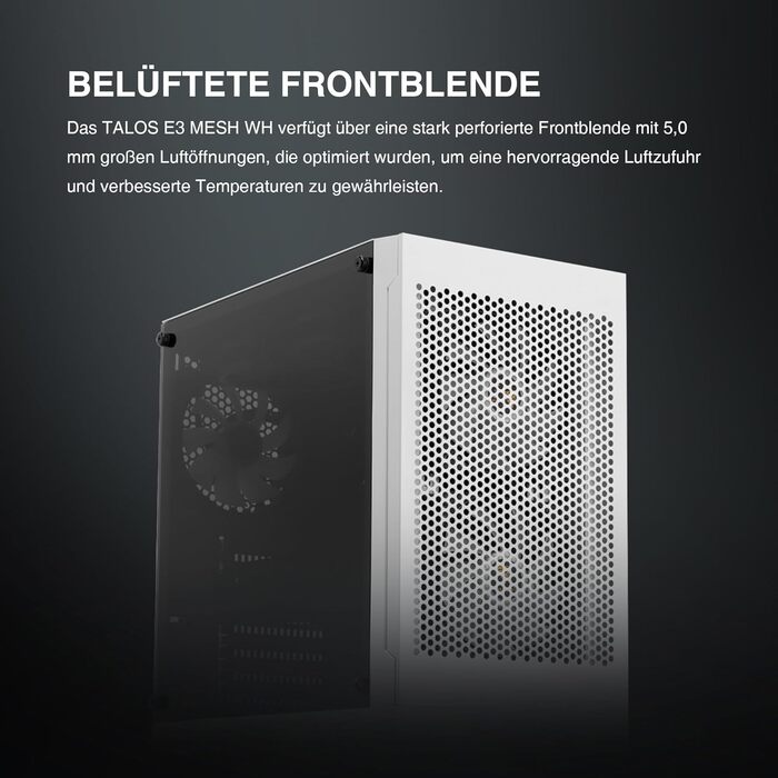 Корпус для ПК Gamdias TALOS E3 Mesh White - Mid-Tower з 3 RGB вентиляторами, сітчаста передня панель, скло, PSU-кришка