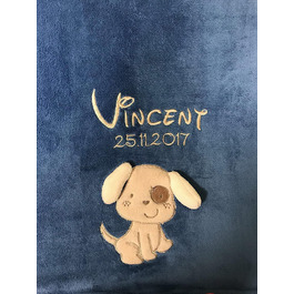 Дитячий плед для собак з вишивкою імені, аплікації, 2-рядковий напис (BRILLANTBLAU Hund)