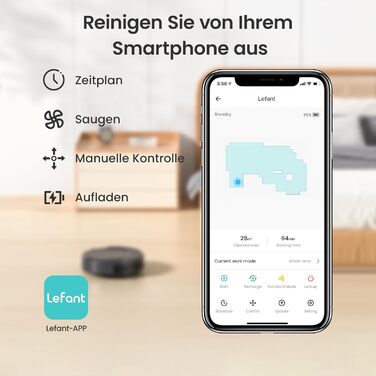 Робот-пилосос LEFANT M210PG з пультом дистанційного керування, 2200Pa, для шерсті тварин, з док-станцією, сумісний з Alexa та керуванням через APP, час роботи 120 хв