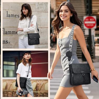 Сумка жіноча RAINSMORE через плече середнього розміру, шкіряна PU, чорна. Кросбоді сумка з широким ременем