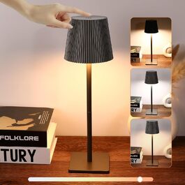 LED настільна лампа на акумуляторі, бездротова, диммування, сенсорне керування, 3 режими світла, перезаряджається через USB, вологостійка IP54, для спальні, бару, ресторану (сіра)