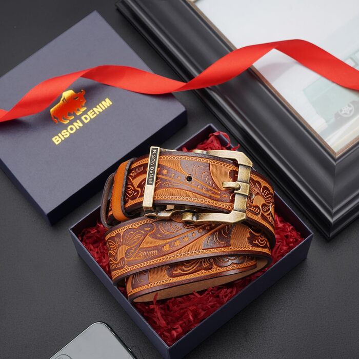 Чоловічий шкіряний ремінь BISON DENIM з класичною пряжкою, міцний, для джинсів, довжина 115 см, підходить для талії 36'-39'