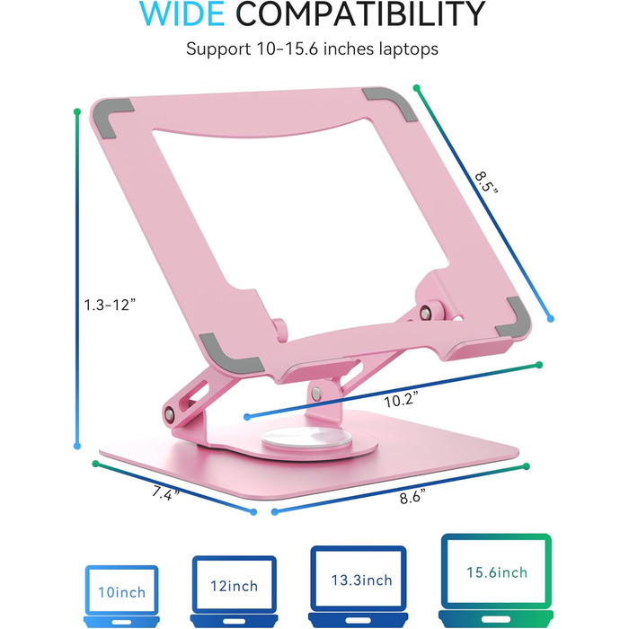 Підставка для ноутбука Soundance 360° з регулюванням висоти, чорна (C-Pink), 10-15,6 дюймів
