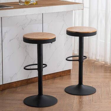 YOUNIKE Adjustable Swivel Bar Stools 2-Pack - Black Wood Kitchen Bar Stools with Footrest - Vintage Style