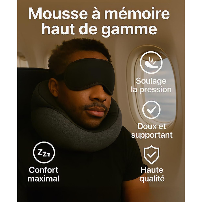 Подушка для шиї у літак, з Memory Foam, для дорослих, регульована, компактна, ергономічна – сірий графіт