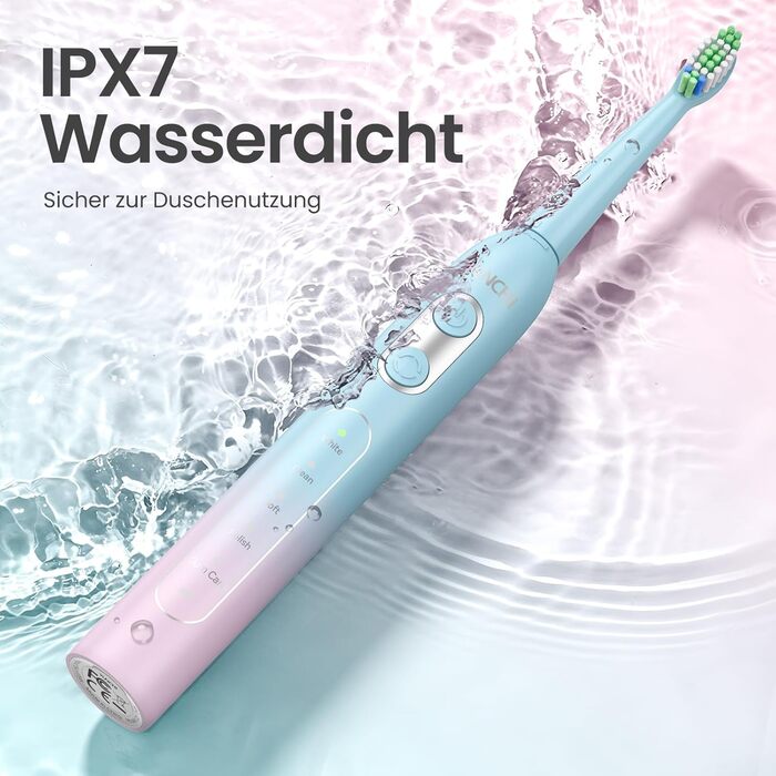 Електрична зубна щітка YUNCHI C2 з 40000 VPM, звукова, для дорослих та дітей, USB-C зарядка, 30 днів роботи, 5 режимів, 8 насадок, рожева/блакитна