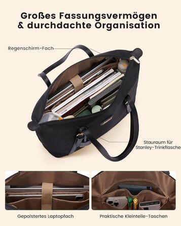 Сумка для ноутбука LOVEVOOK жіноча велика шопер для роботи, університету, школи, чорна, 15.6 дюймів