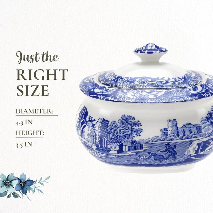 Spode Blaue Zuckerdose з кришкою, 266 мл, Steingut, вінтажний дизайн, придатна для миття в посудомийній машині, мікрохвильовій печі та морозильній камері