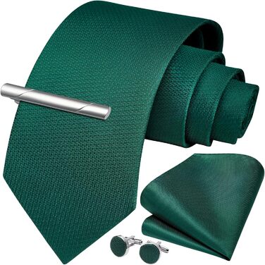 HISDERN Комплект краватки для весілля: краватка в клітинку, нагрудна хустинка, краваткова застібка, ґудзики для краватки (темно-зелений)