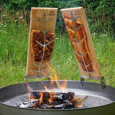 GrillArt® XXL Преміум дошка для лосося на гриль – 180° обертання, 5-позиційне регулювання, для гриля та вогнища, 55х18 см (вишня)