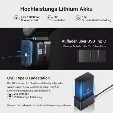 NEEWER Z2PRO-C: Світловий спалашок Speedlite з TTL, сумісний з Canon та Godox, 76Ws, 1/8000s HSS, 3000mAh