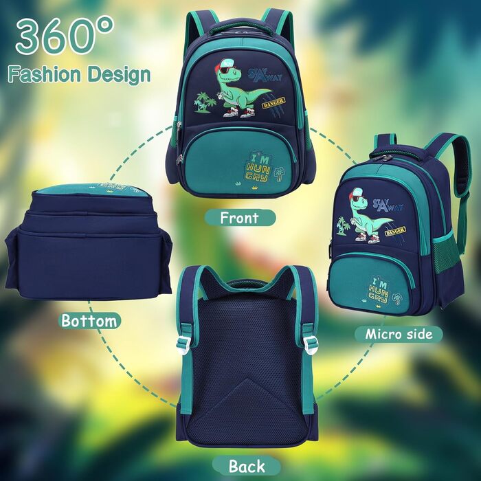 Дитячий рюкзак для хлопчика Кіндерруксзак з динозавром, водонепроникний, для дошкільнят та молодших школярів (зелений)