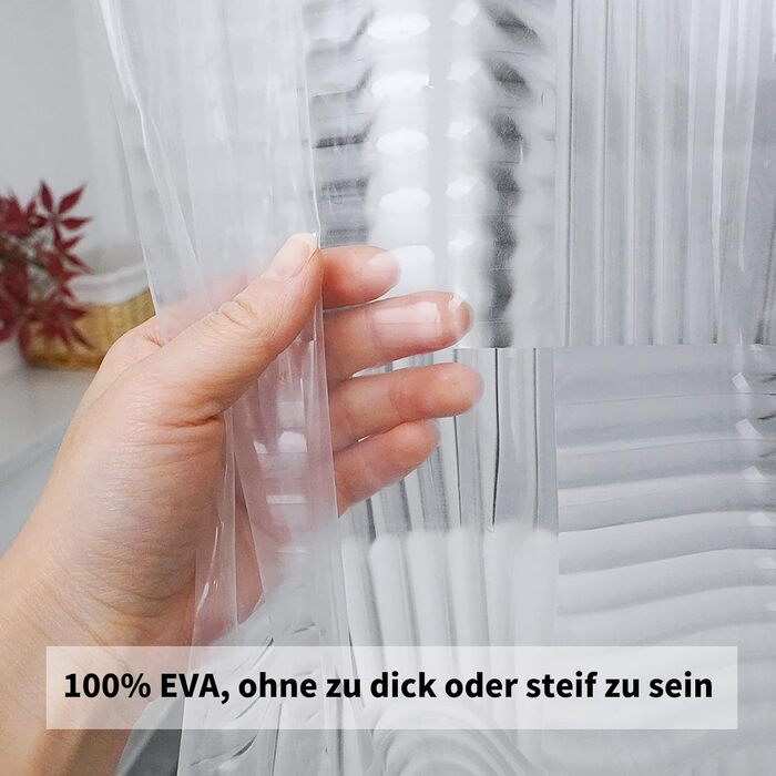 Штора для душу EurCross прозора 180x200 см з 3D геометричним малюнком, водонепроникна, з магнітами та гачками, EVA пластик, антигрибкова