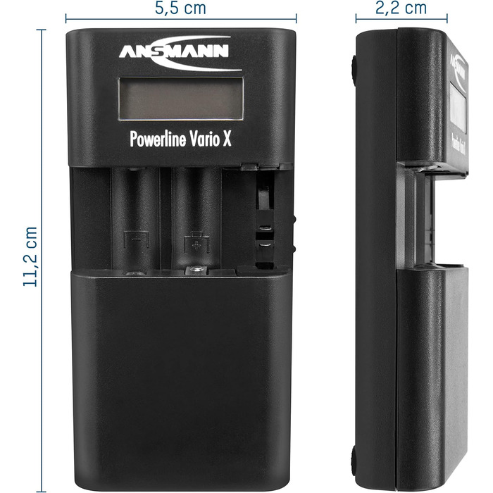 Зарядний пристрій Powerline 8 для акумуляторів AA/AAA з LED-дисплеєм, функцією визначення несправних акумуляторів та захистом від перезарядки (Powerline Vario)