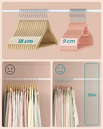 Плечики SONGMICS для одягу, велюрові, набір 50 шт., для сорочок, пальто, штанів, краваток, обертовий гачок, 43,5 см, срібно-рожевий