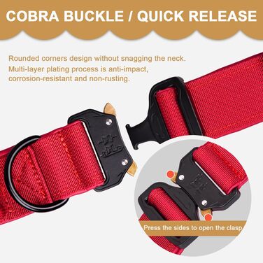 Тактичне нашийник для собак з ручкою, великий, зелений. Міцний, регульований, з металевою застібкою. Нашийник з нейлону з неопреновою підкладкою. XL, червоний