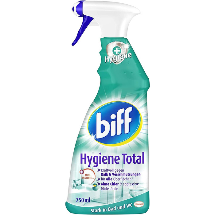 Засіб для чищення ванної кімнати Biff Bad Total Hygienische Frische проти вапна та бруду, гігієнічна свіжість, спрей (набір 8 x 750 мл)
