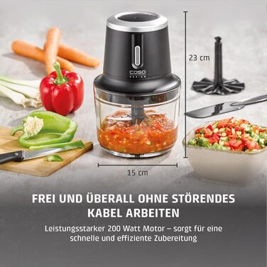 CASO Chop & Go – Електричний подрібнювач для кухні з акумулятором, 1.0 л, 2 швидкості, USB-C, з лопаткою