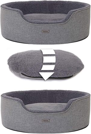 Lionto Dog Bed with Reversible Cushion and Washable Cover, Stable Dog Basket with Anti-Slip Studs, 92x72 cm, Cozy Pet Bed for Dogs and Cats with Plush, Grey