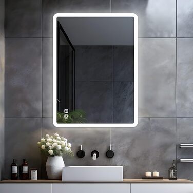 Дзеркало для ванної кімнати LISA LED 70x50 см з підсвічуванням, сенсорне регулювання, антизапар, 3 кольори світла, для ванної, туалету, коридору