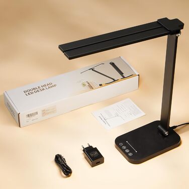 Настільна лампа One Fire з адаптером, 1000 люмен, 96 LED, диммування, для навчання дітей, з таймером та функцією пам'яті, денне світло, білий/чорний колір