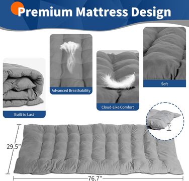 Ліжко складане кемпінгове LEADZM з матрацом, сталевий каркас 190x71x36 см, сіре - для дому, природи, подорожей