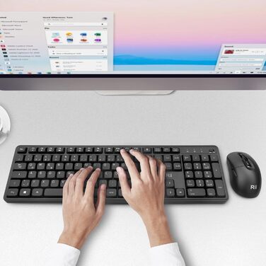 Бездротовий ігровий комплект клавіатури та миші Rii: Bluetooth + 2.4GHz, LED-підсвітка, QWERTZ, для офісу