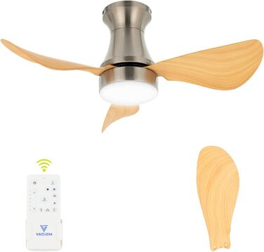 Стеляний вентилятор з підсвіткою для спальні: 76 см, тихий вентилятор з пультом дистанційного керування для вітальні - DC мотор, крила з імітацією натурального дерева, таймер, VV (під деревом, 3)