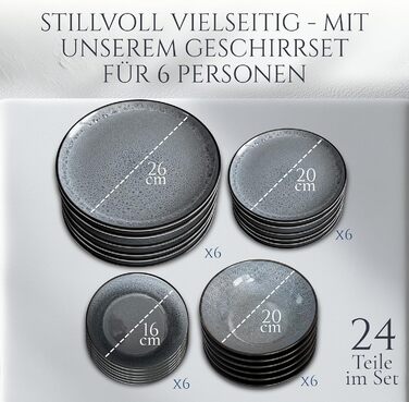 Набір посуду з каменю Ibiza 24 елементи (6 осіб) Pure Living сірий - Набір тарілок та мисок, Tafelservice